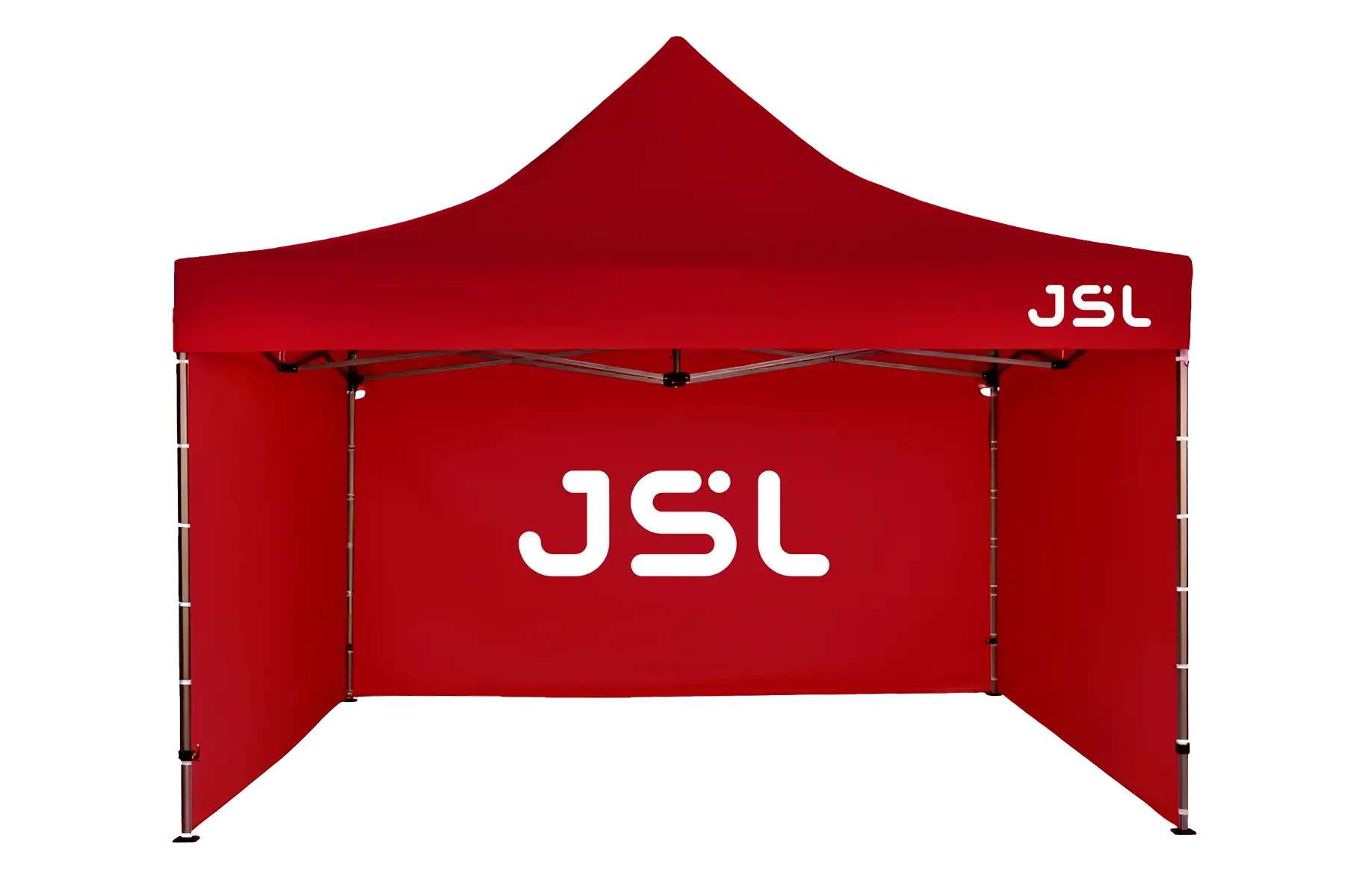 Roter Faltpavillon 4× 4 mit 3 Seitenwänden und individuellem Druck