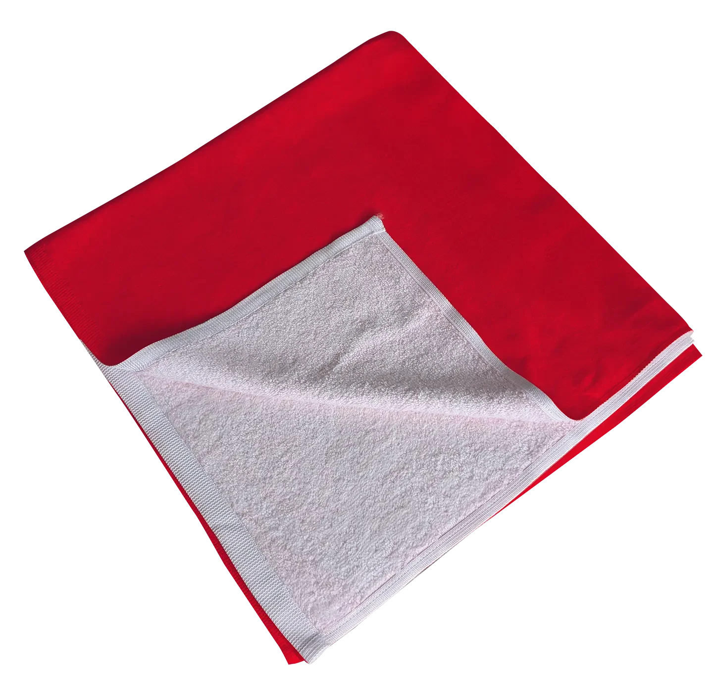 Rotes Velours-Handtuch mit heller Frottee-Rückseite